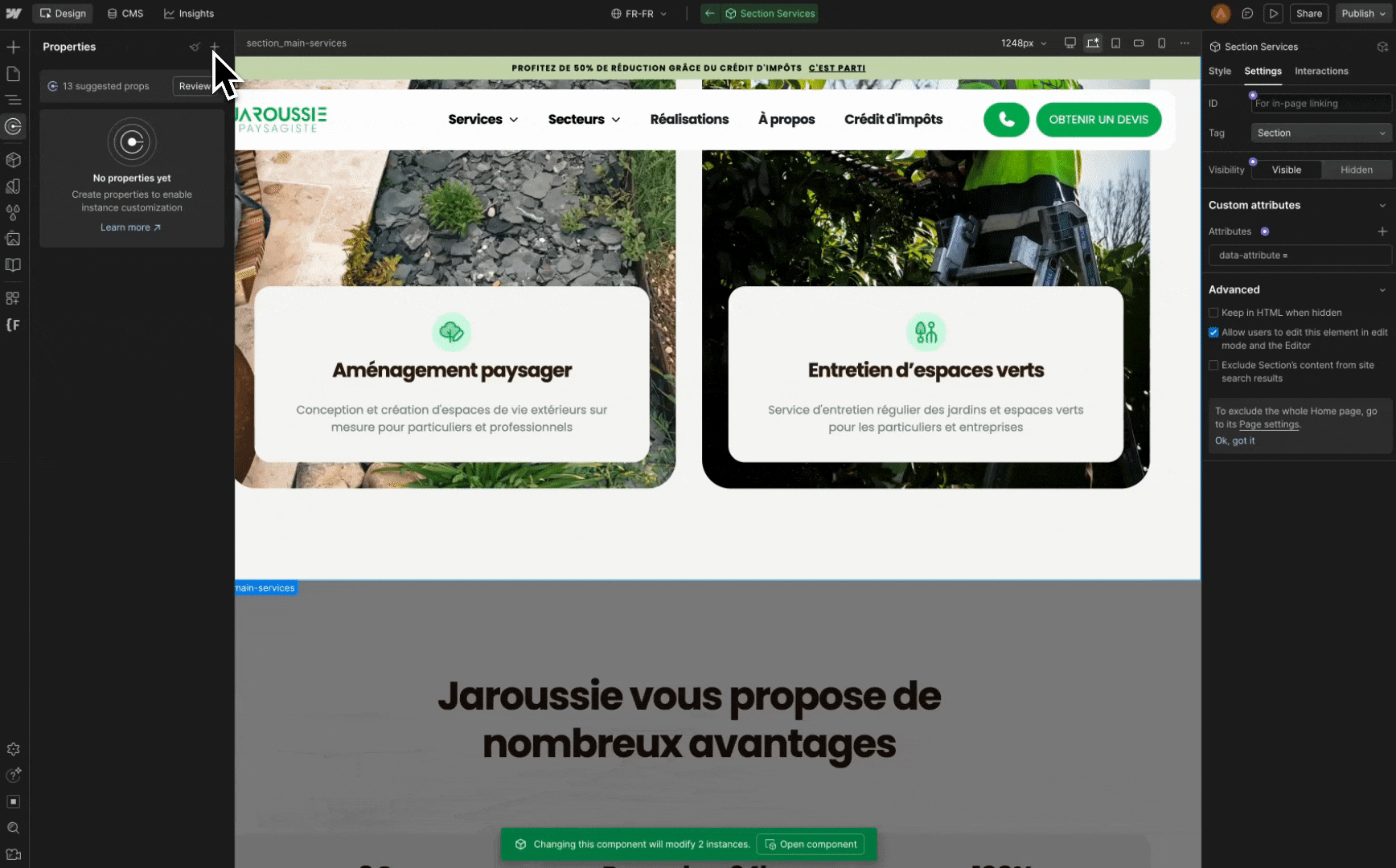 Ajout d'une propriété attribute à un element Webflow