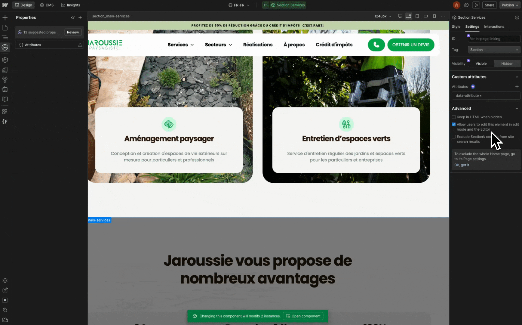 Assigner la properties au custom attribute de l'élément Webflow