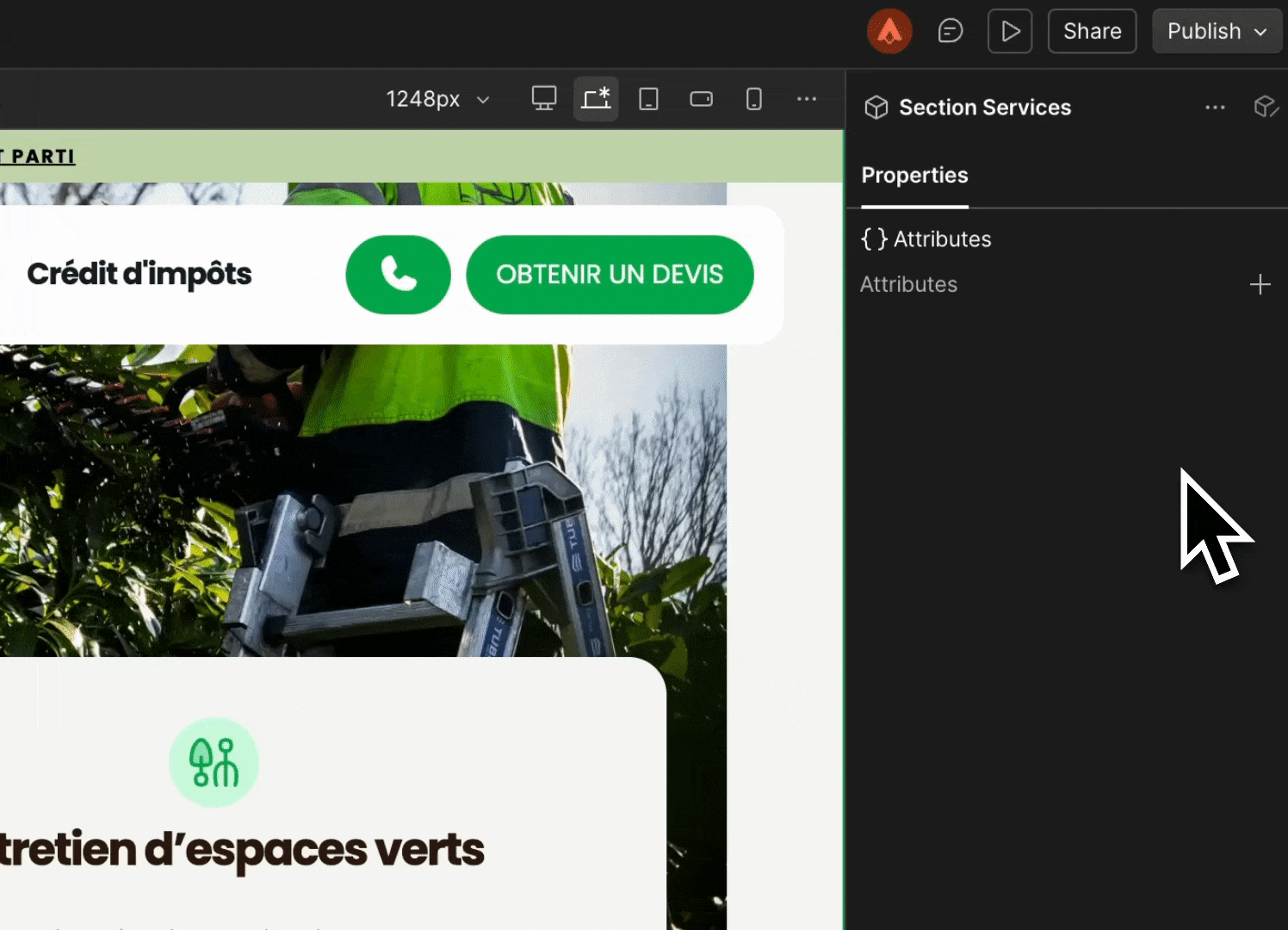 Attribution de la valeur propriété component Webflow