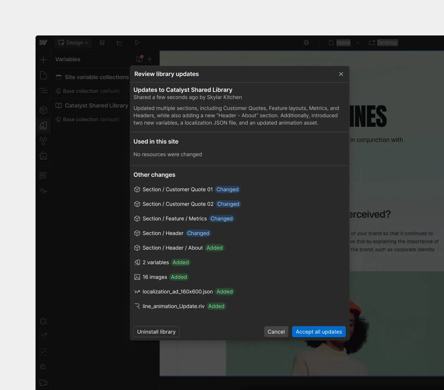 Webflow shared library