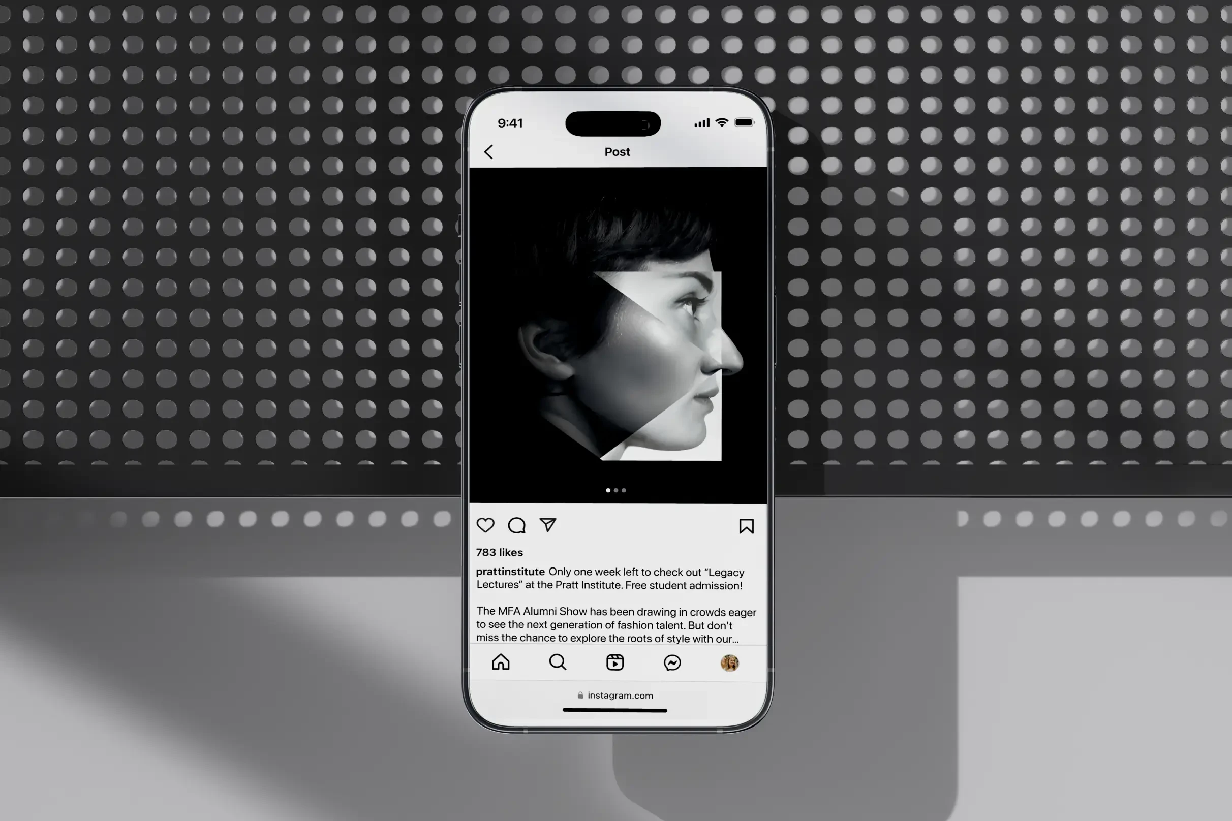 An Instagram ad detailing the upcoming lecture, featuring a portrait of Audrey Hepburn