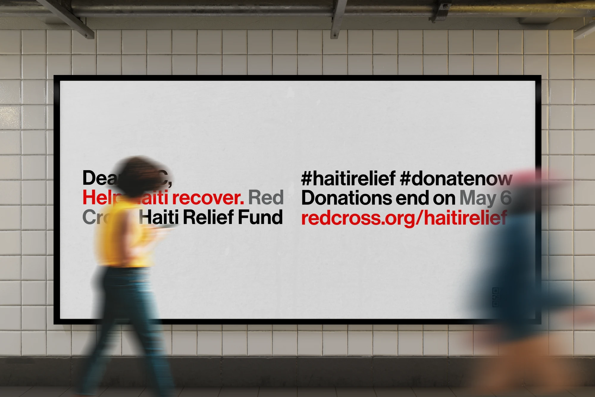 A subway ad for the Haiti Benefit awareness campaign