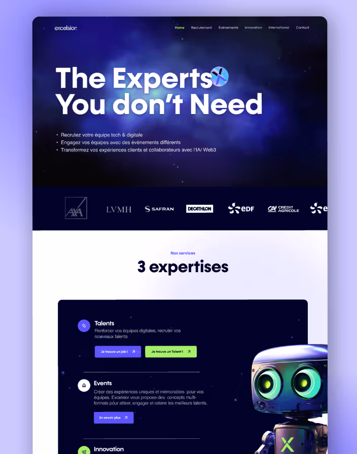 Visuel d'un site Web (Excelsior) réalisé par Heysimon (solution design as a service) pour un client et dans le cadre de son abonnement design illimité
