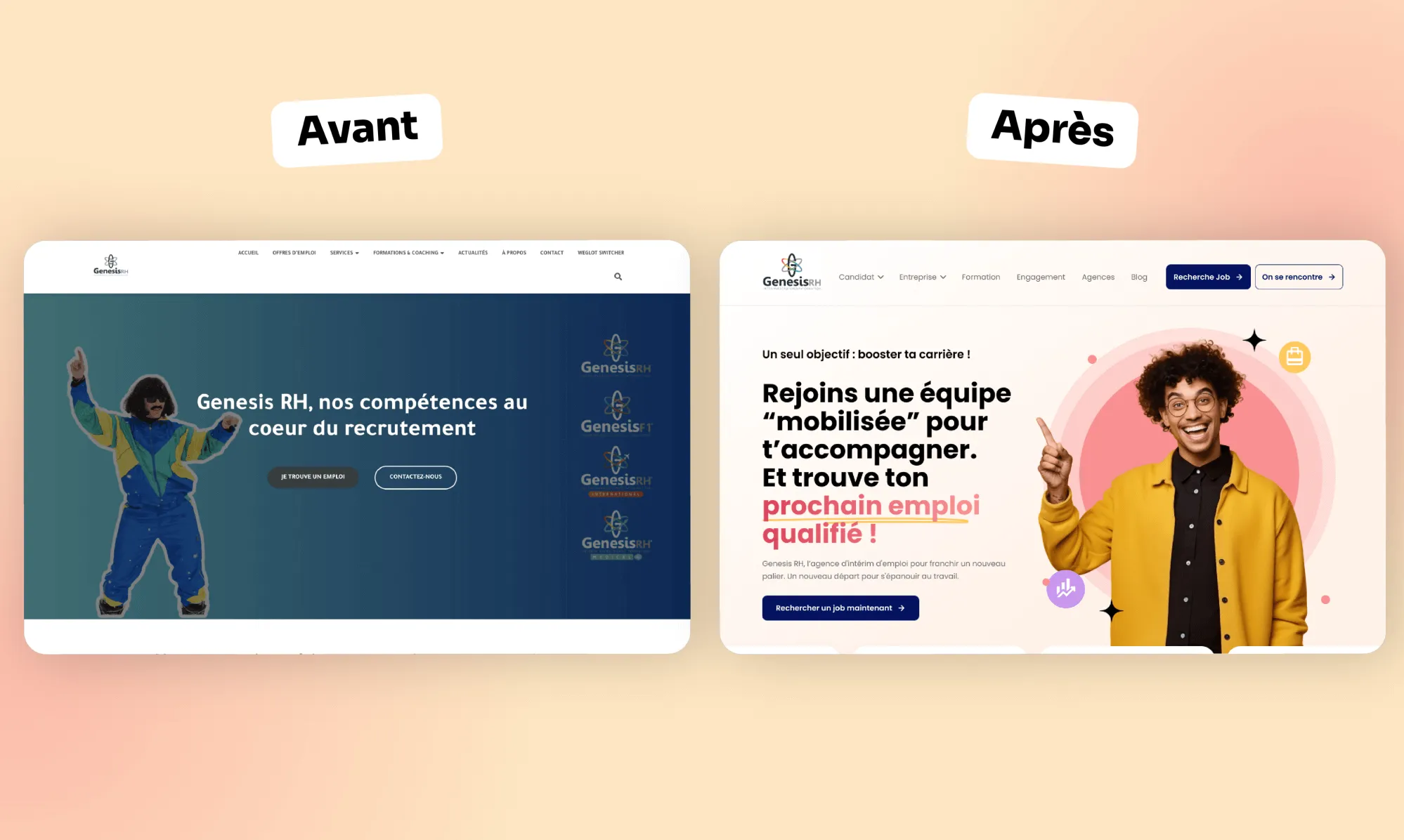 Avant/Après d'un site Web/Webdesign réalisé par Heysimon (solution design illimité par abonnement) pour un client
