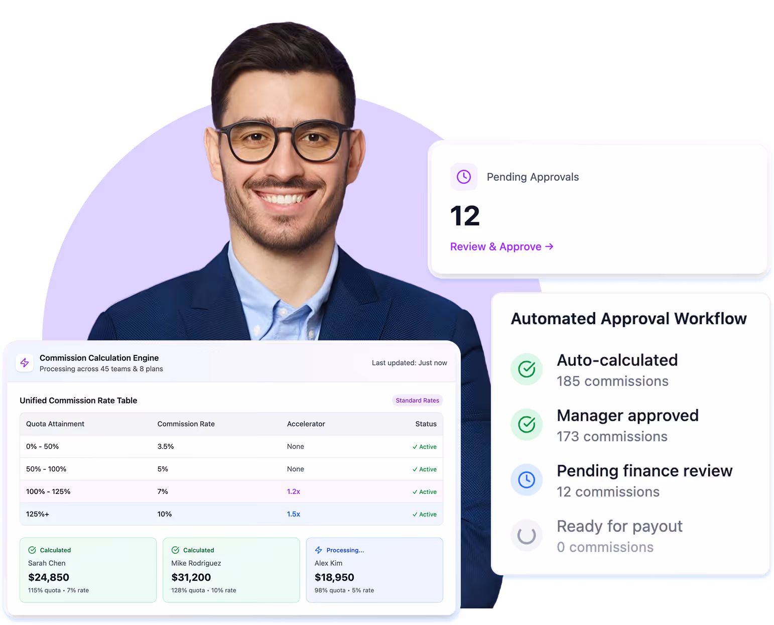 Mid-Market Sales Commission Software UI that does real-time calculations and has AI logic built in