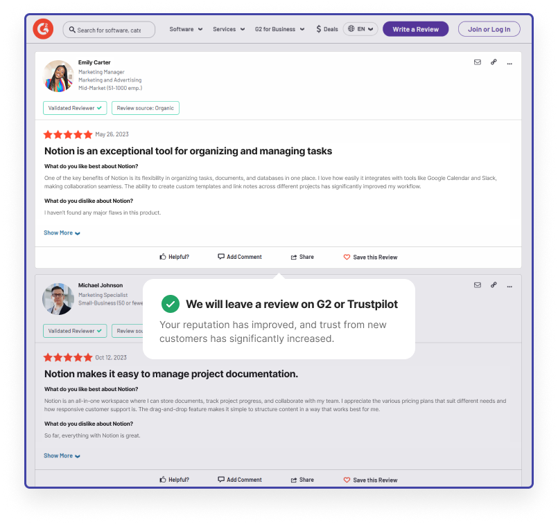 Review on G2 or TrustPilot