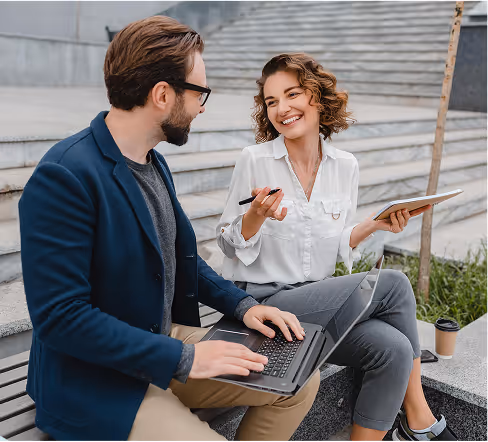 Two business partners having a conversation