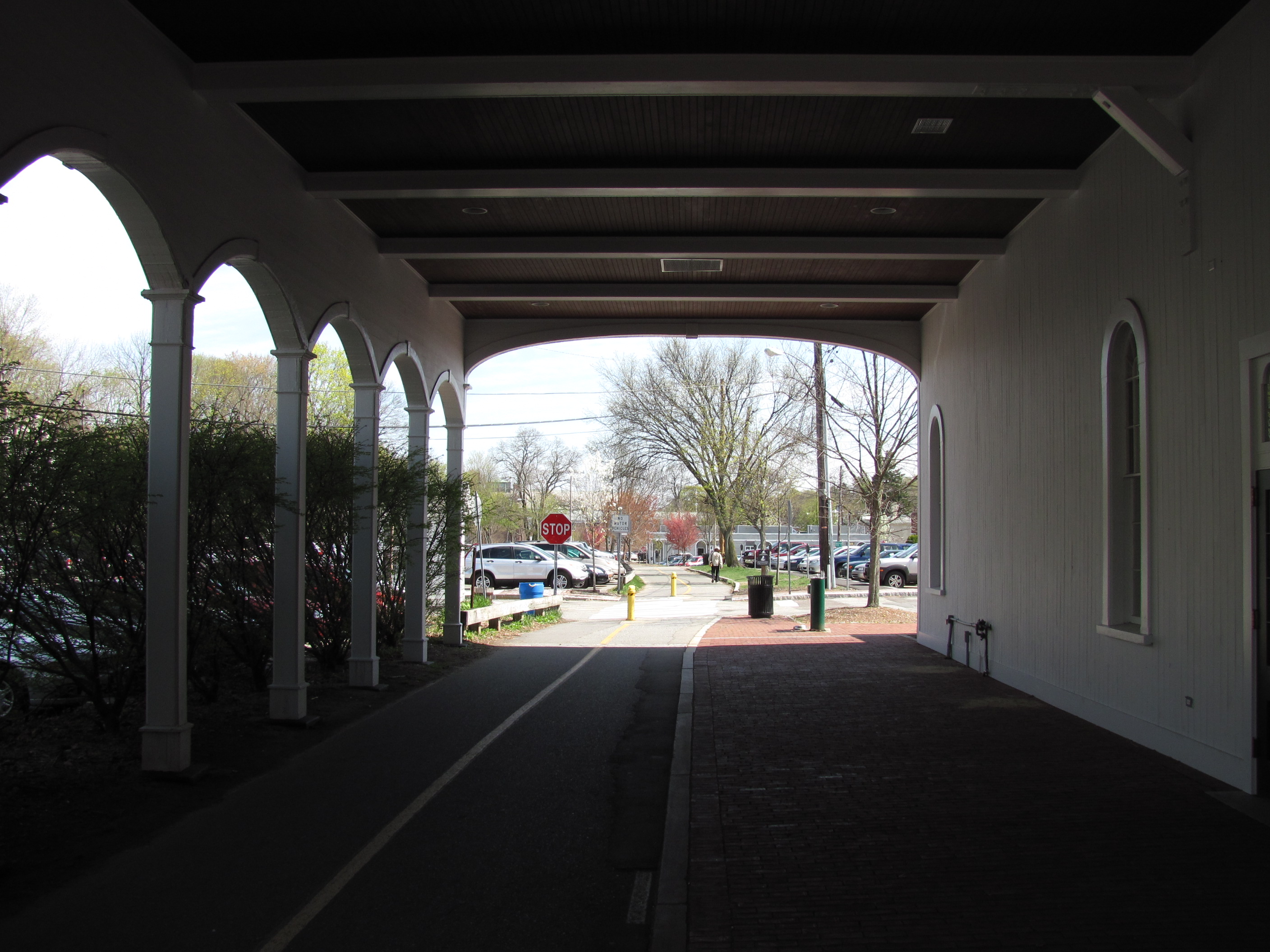 photo shows the trail passing through the old Lexington train depot