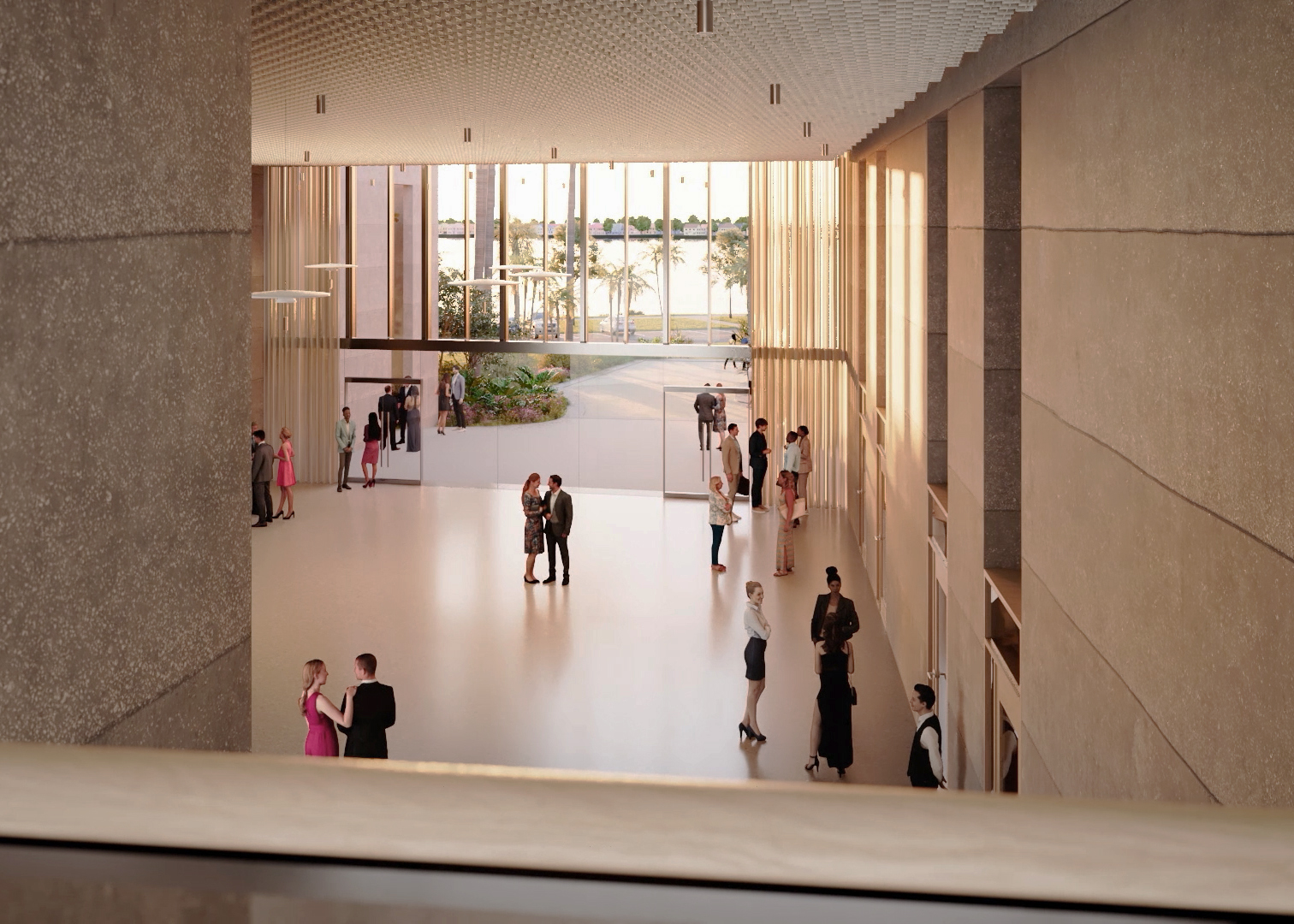 Second Floor overlook to the Community Room and Events Terrace. Image courtesy of Allied Works. (c) Brooklyn Digital Foundry.