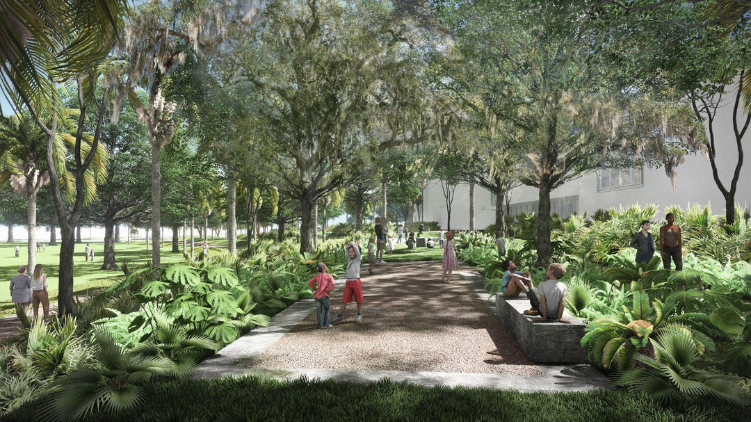 Gardens on the approach to the Museum's Education Terrace. Image courtesy of Allied Works (c) KVANT-1