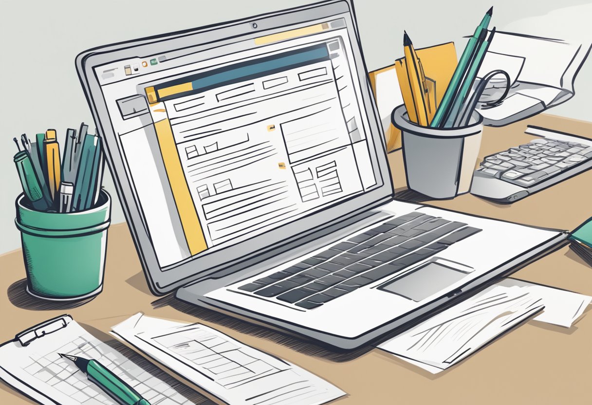 A checklist with "relaunch website" at the top, surrounded by a computer, pen, and paper