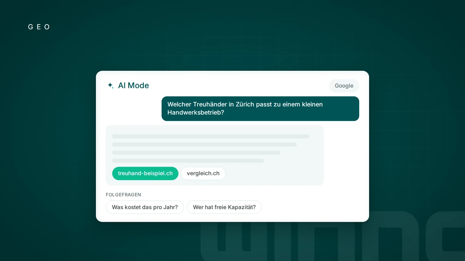 Dialog im Google AI Mode mit Quellen und Folgefragen