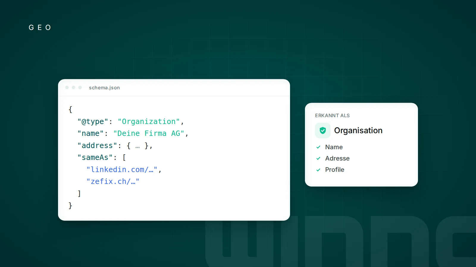 JSON-LD-Auszeichnung einer Organisation und die daraus erkannte Entität