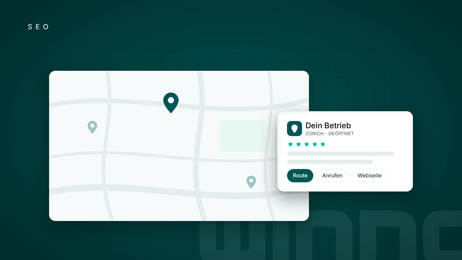 Karte mit Standort-Pins und einem Google-Unternehmensprofil