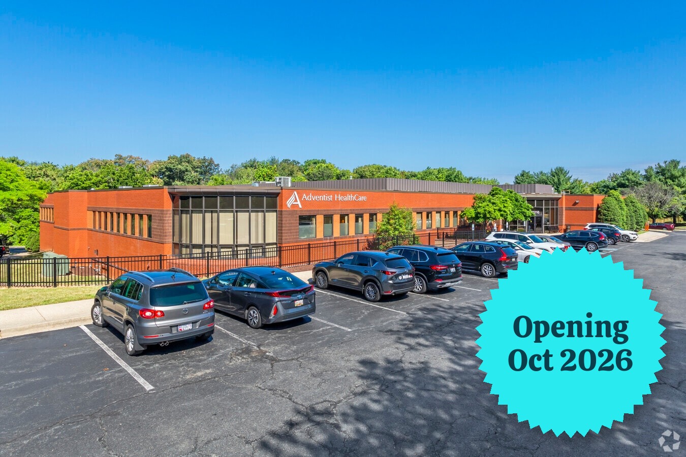 Exterior of the future Springside Infusion location in Silver Spring, Maryland, with an Opening October 2026 badge