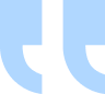 Blue quotation mark symbol on a light blue background.
