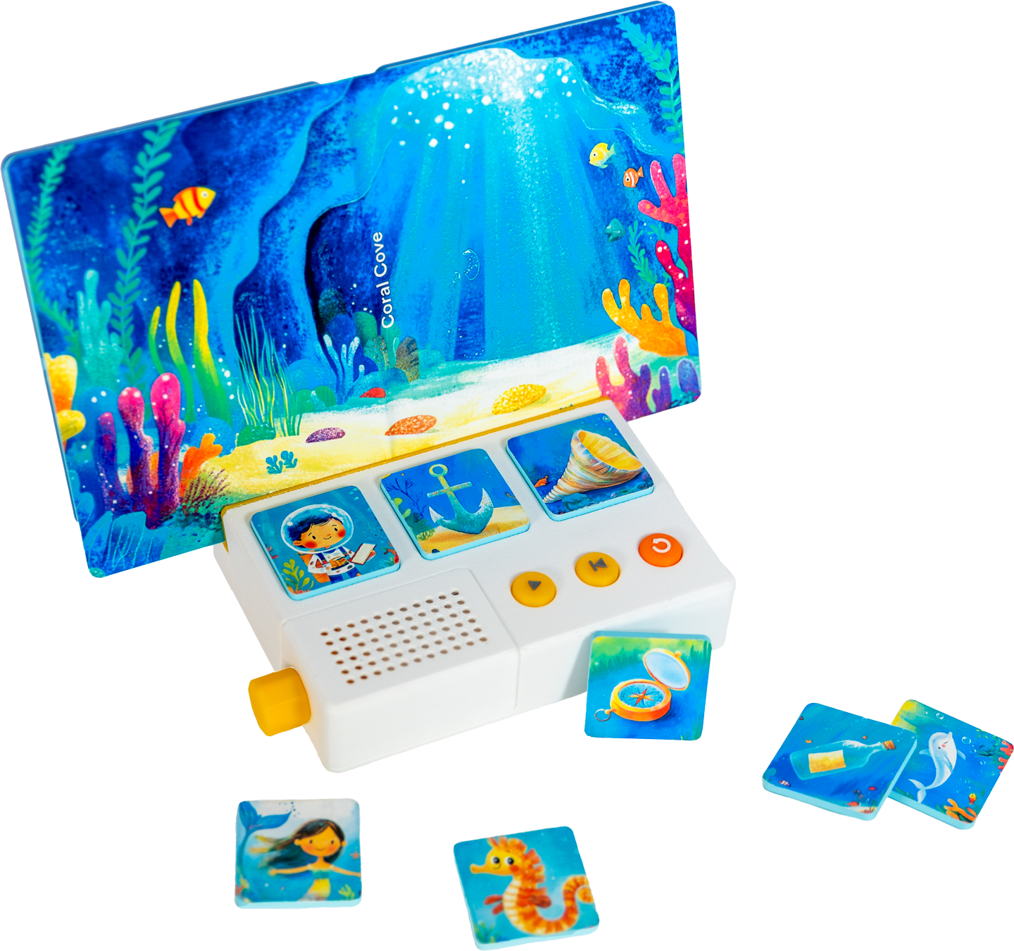 Geni with a booklet and tiles