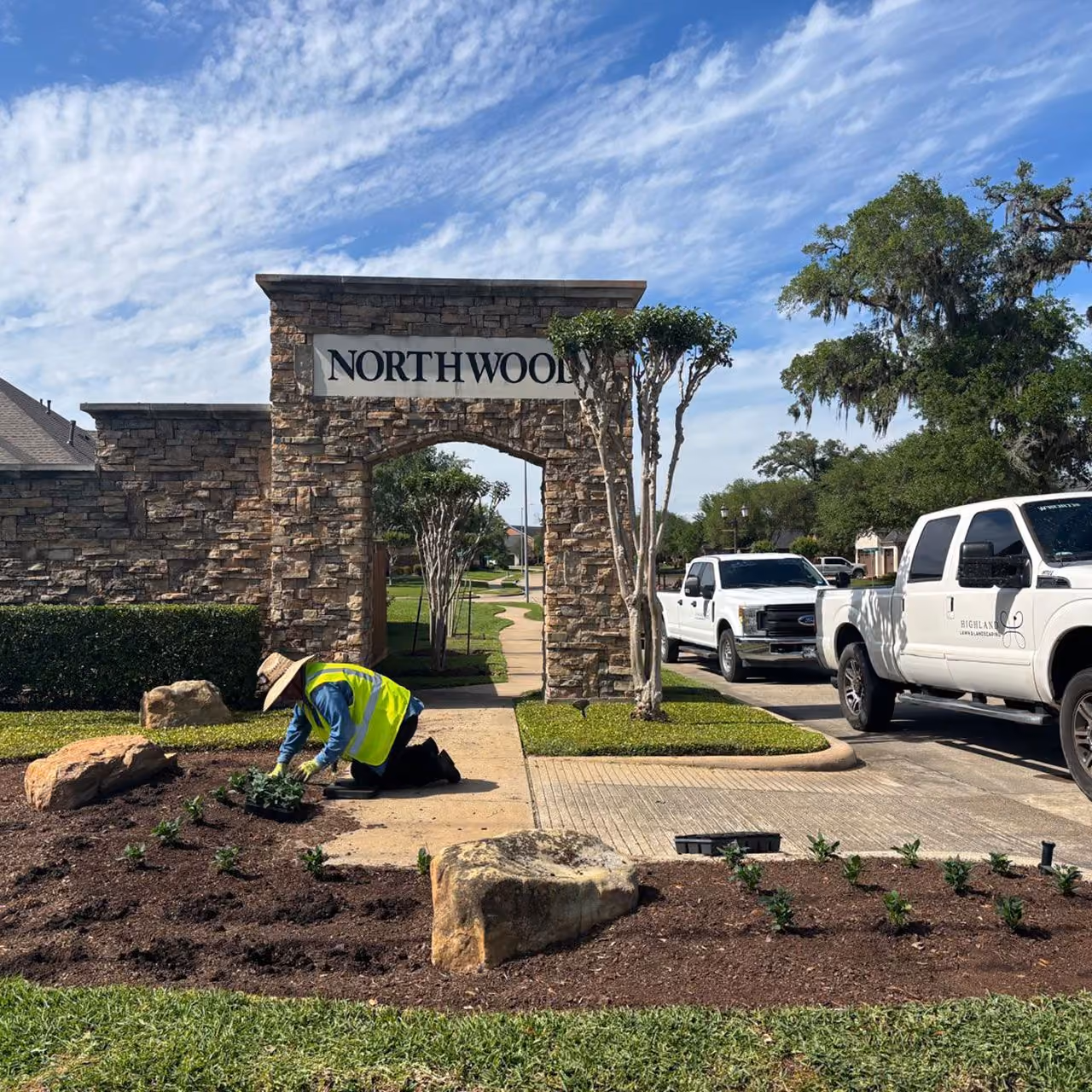 Highland Lawn & Landscaping performing professional landscape installation in Brazoria County