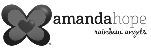 Amanda Hope Rainbow Angels logo featuring a stylized four-petal flower with a heart shape in the center.