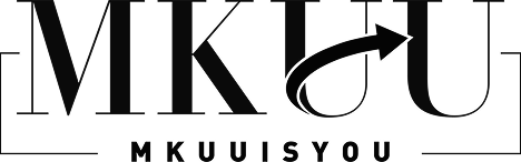Black stylized text logo with large letters 'MKU' and a looped arrow integrated into the letter U, with smaller text 'MKUUISYOU' underneath.