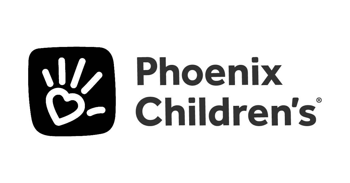 Phoenix Children's logo featuring a stylized hand with a heart in the palm next to the text.