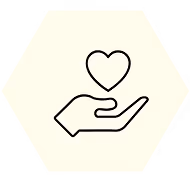 Hand holding a heart inside a hexagon