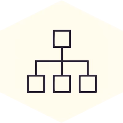 Organisation chart in a hexagon
