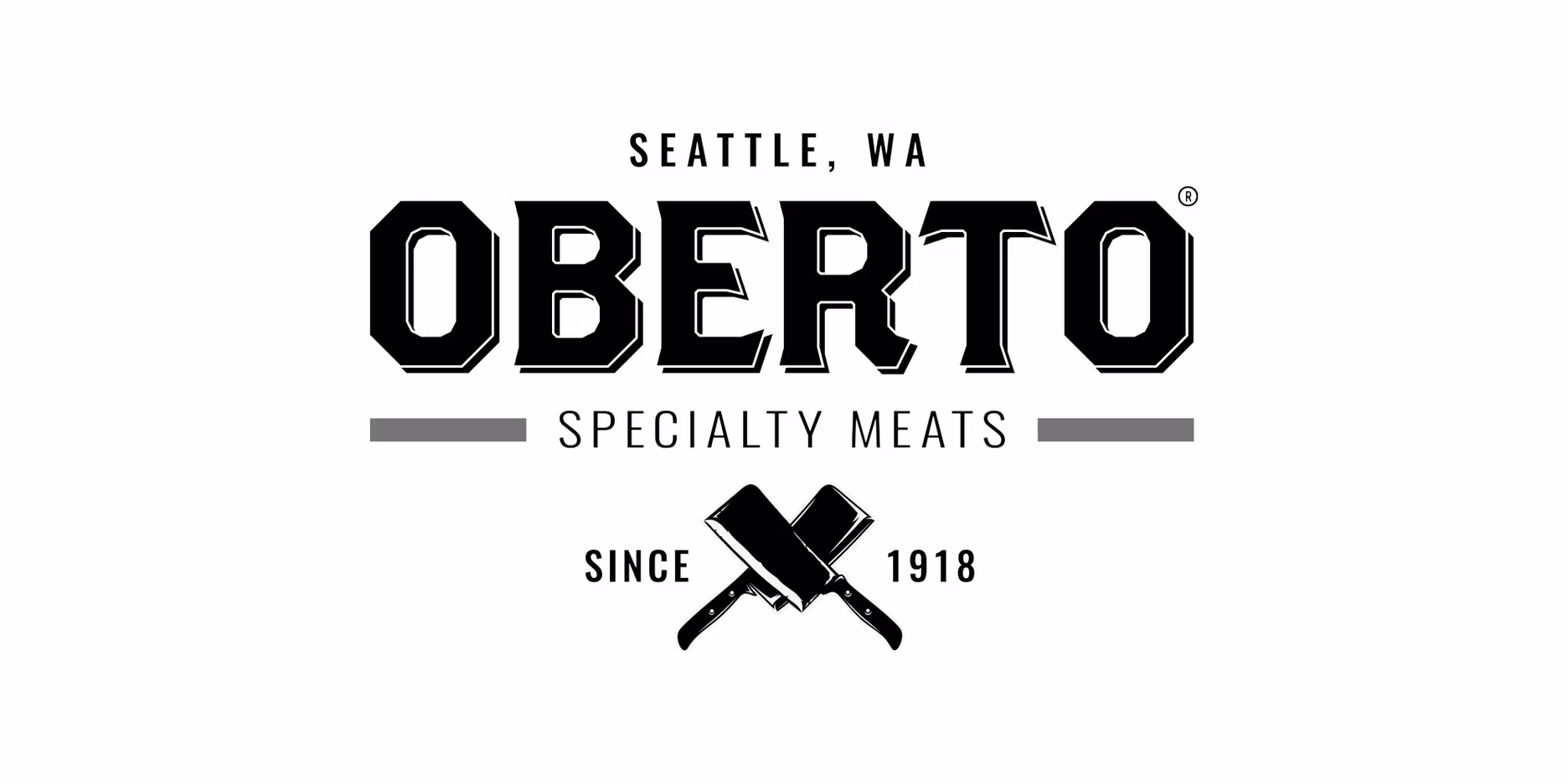 Addium customer logo featuring Oberto Specialty Meats branding with cleaver icon and established date