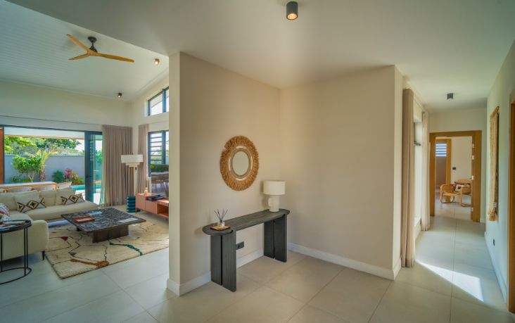 An overview of the interior of a villa in Mauritius, revealing refined design and modern comfort offered by MJ Holidays.