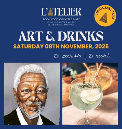L’événement Art & Drinks du samedi 08 novembre 2025 à l’île Maurice, un brunch artistique et convivial organisé par MJ Holidays.