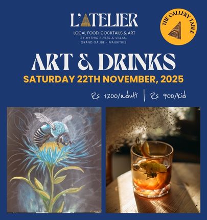 L’événement Art & Drinks du samedi 22 novembre 2025 à l’île Maurice, un brunch artistique et convivial organisé par MJ Holidays.