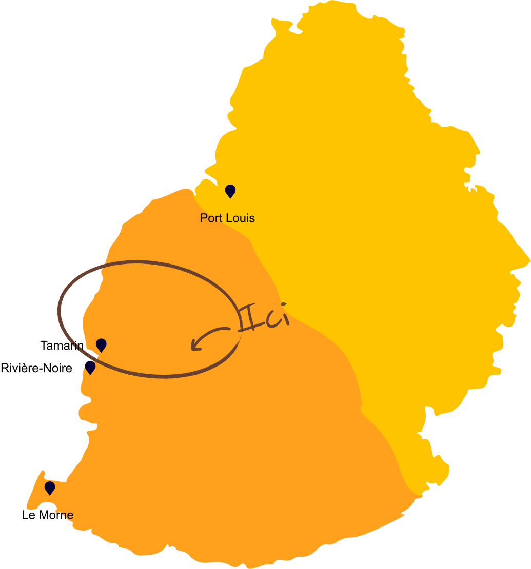 La carte de l’île Maurice présente les emplacements exclusifs des villas et expériences proposées par MJ Holidays.