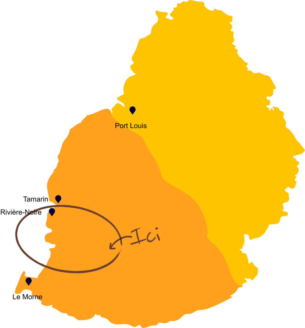 La carte de l’île Maurice présente les emplacements exclusifs des villas et expériences proposées par MJ Holidays.