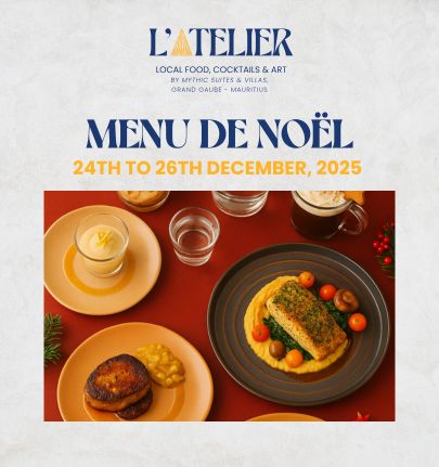 Christmas menu from December 24 to 26, 2025 in Mauritius, a gourmet experience combining festive flavors, holiday spirit and tropical refinement signed by MJ Holidays.