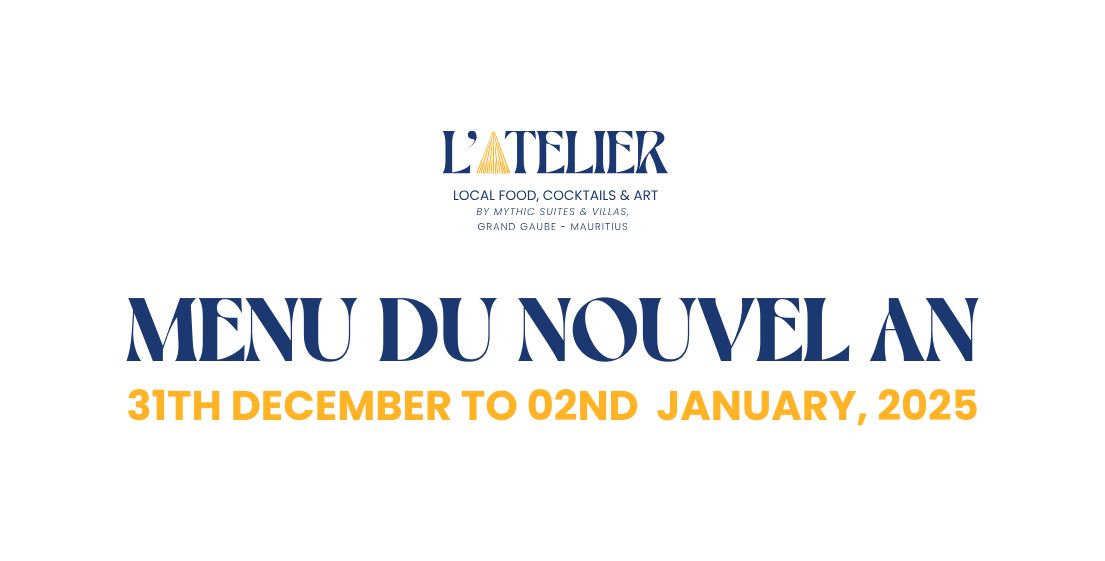 Ambiance gourmande du Menu du Nouvel An à l’île Maurice, célébrant les saveurs d’exception, l’esprit de fête et l’élégance tropicale signée MJ Holidays.