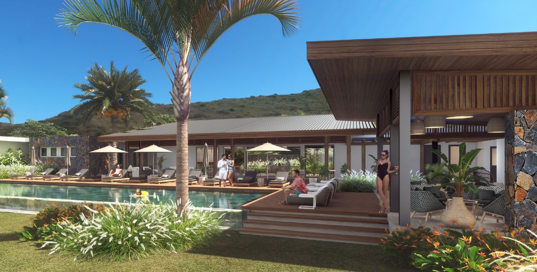 Arc-en-ciel illuminant le ciel du Restaurant Tamarin avec MJ Holidays à l’île Maurice.