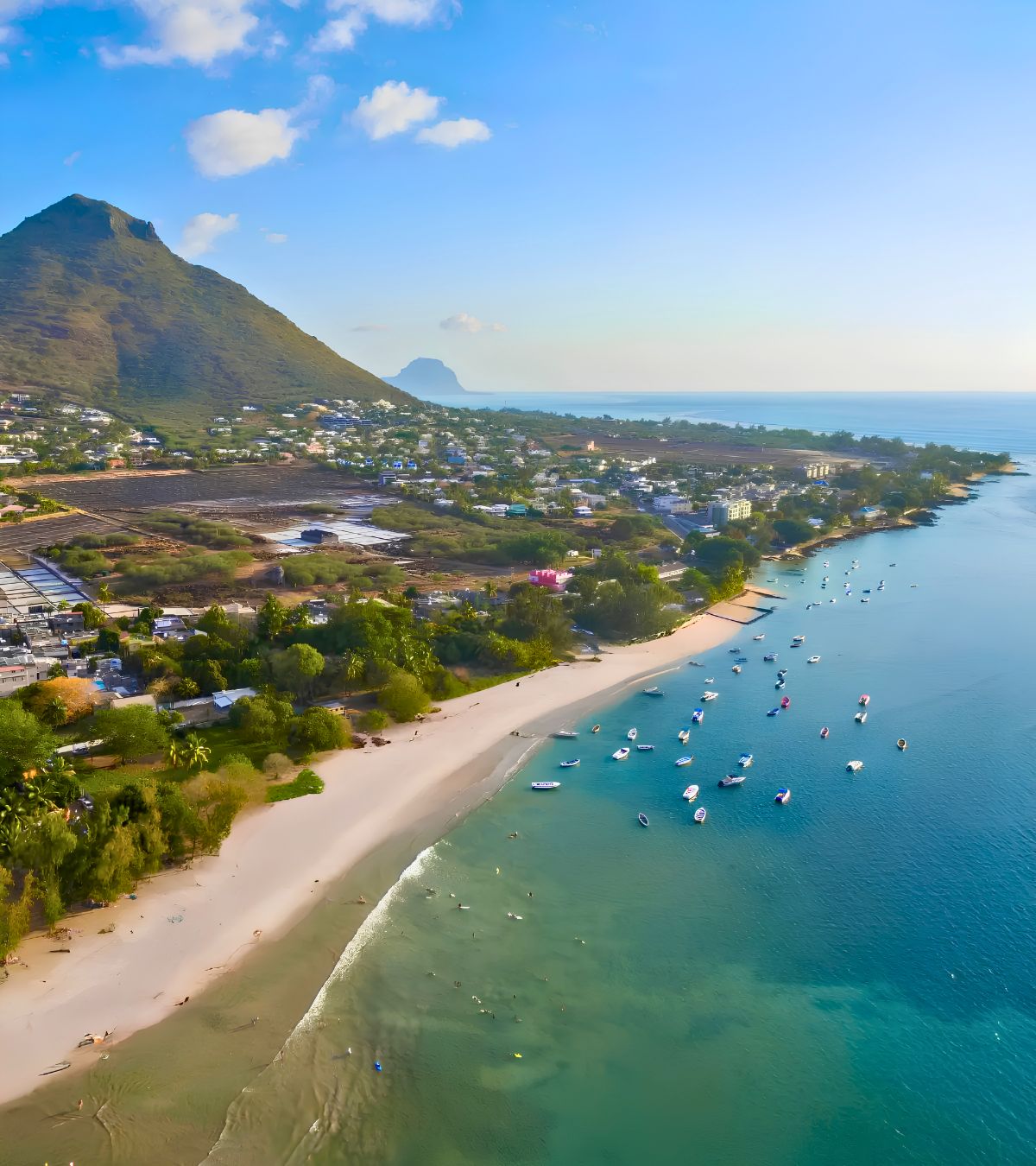 Aerial view of Tamarin and its turquoise waters with MJ Holidays in Mauritius