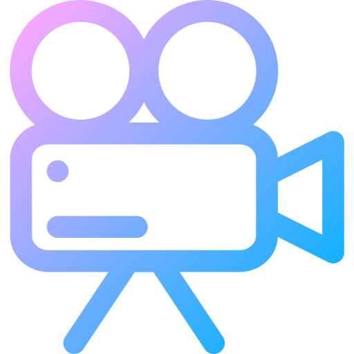 A purple and blue transparent film camera.