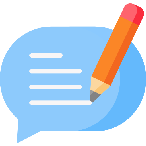 Speech bubble with white lines on it to show writing with a pencil writing the text.