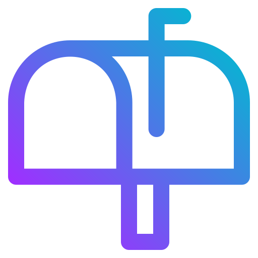 A blue and purple transparent mailbox. 