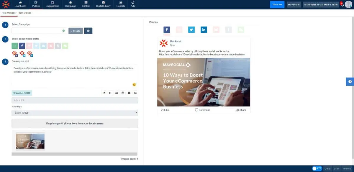 MavSocial Demo - Post Manager with image ready to go