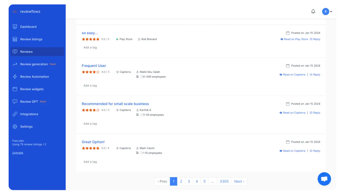 reviewflowz Demo - Export your reviews