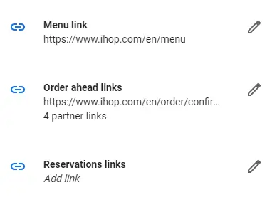 A screenshot of Google My Business' reservation links page