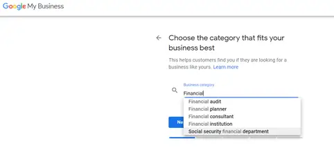 A screenshot of GMB's business category lists