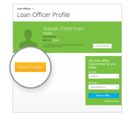 A screenshot of Lending Tree's advisor profile