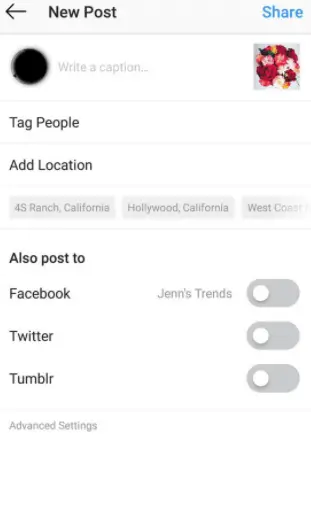 A screenshot of the post publish page on Instagram