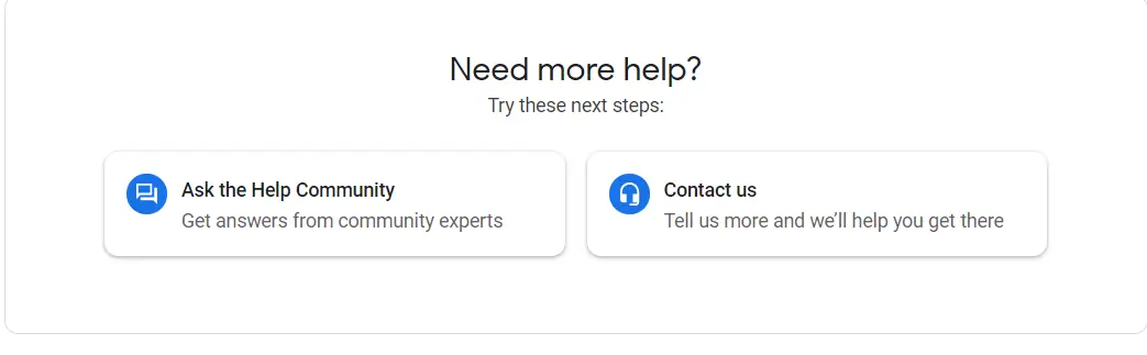 A screenshot of Google My Business' help options