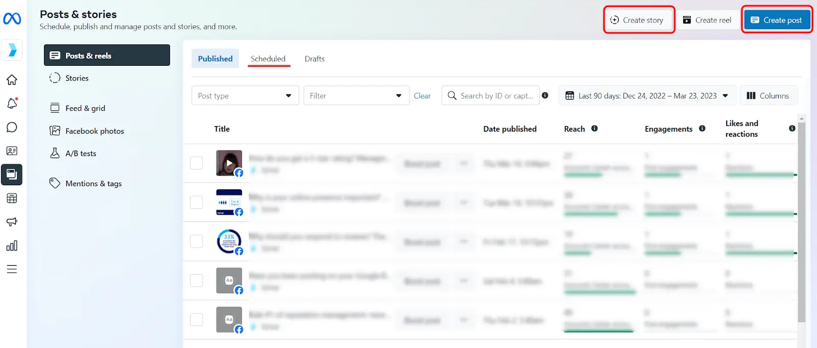 Meta Business Suite - Create Post