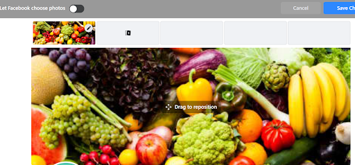 A screenshot of Facebook for business' cover image resizer