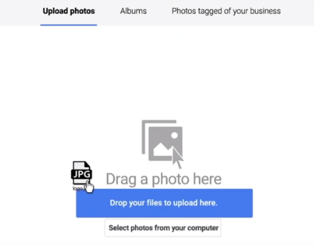 A screenshot of the drag and drop option on Google My Business add image option